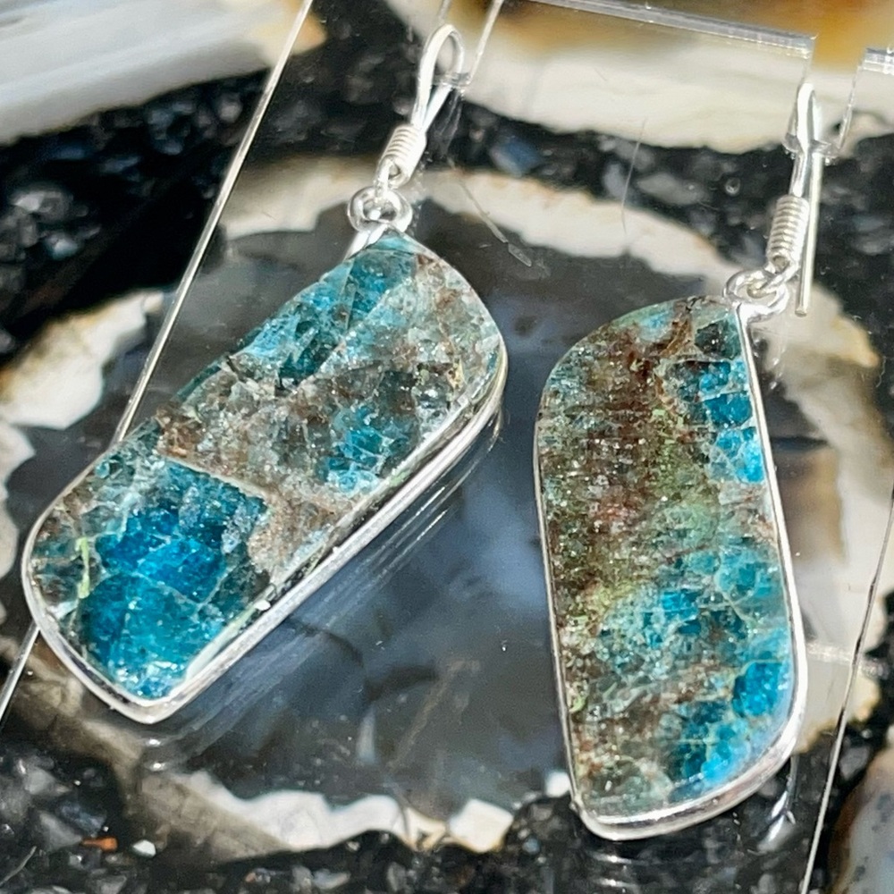 Blue Apatite Crystal Earrings 2”